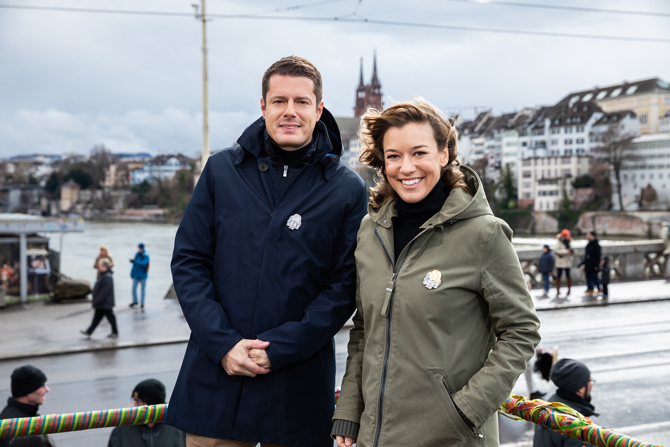 Basler Fasnacht 2019 Simon Thiriet, Ko-Moderator Cortège Live und Moderatorin Eva Nidecker