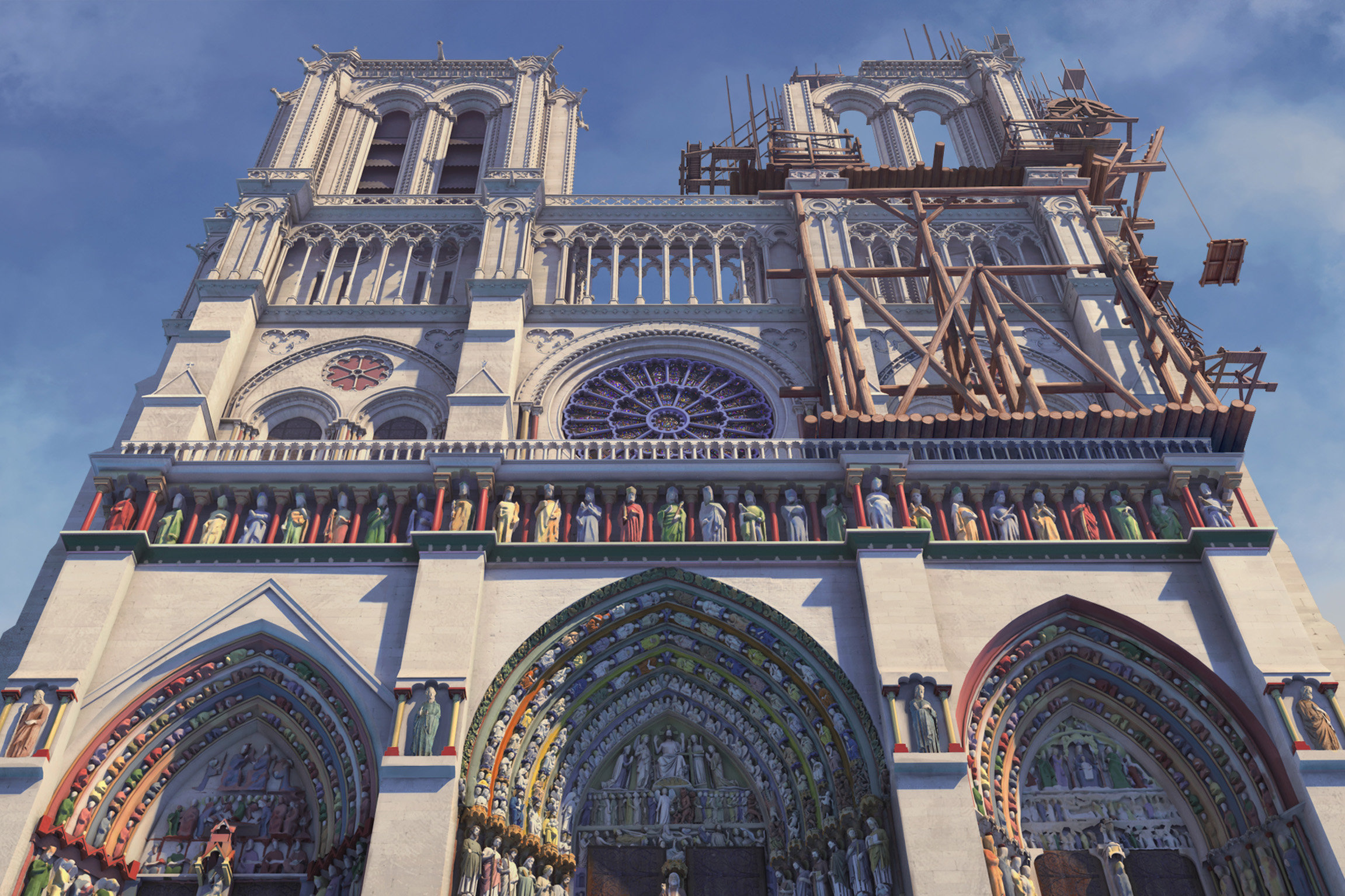 Sternstunde Kunst Notre-Dame – Das verbrannte Herz der Grande Nation Mit dokumentarischen Sequenzen und Animationen zeichnet der Film die Entstehungsgeschichte der Notre-Dame nach: hier eine 3-D-Animation aus der Bauzeit der Kathedrale.