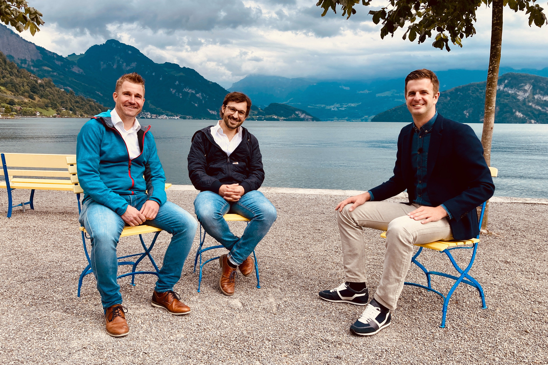 Potzmusigvom 16. Heirassa Festival in Weggis Philipp Färber und René Lei von der Kapelle Pfauenhalde im Gespräch mit Moderator Nicolas Senn