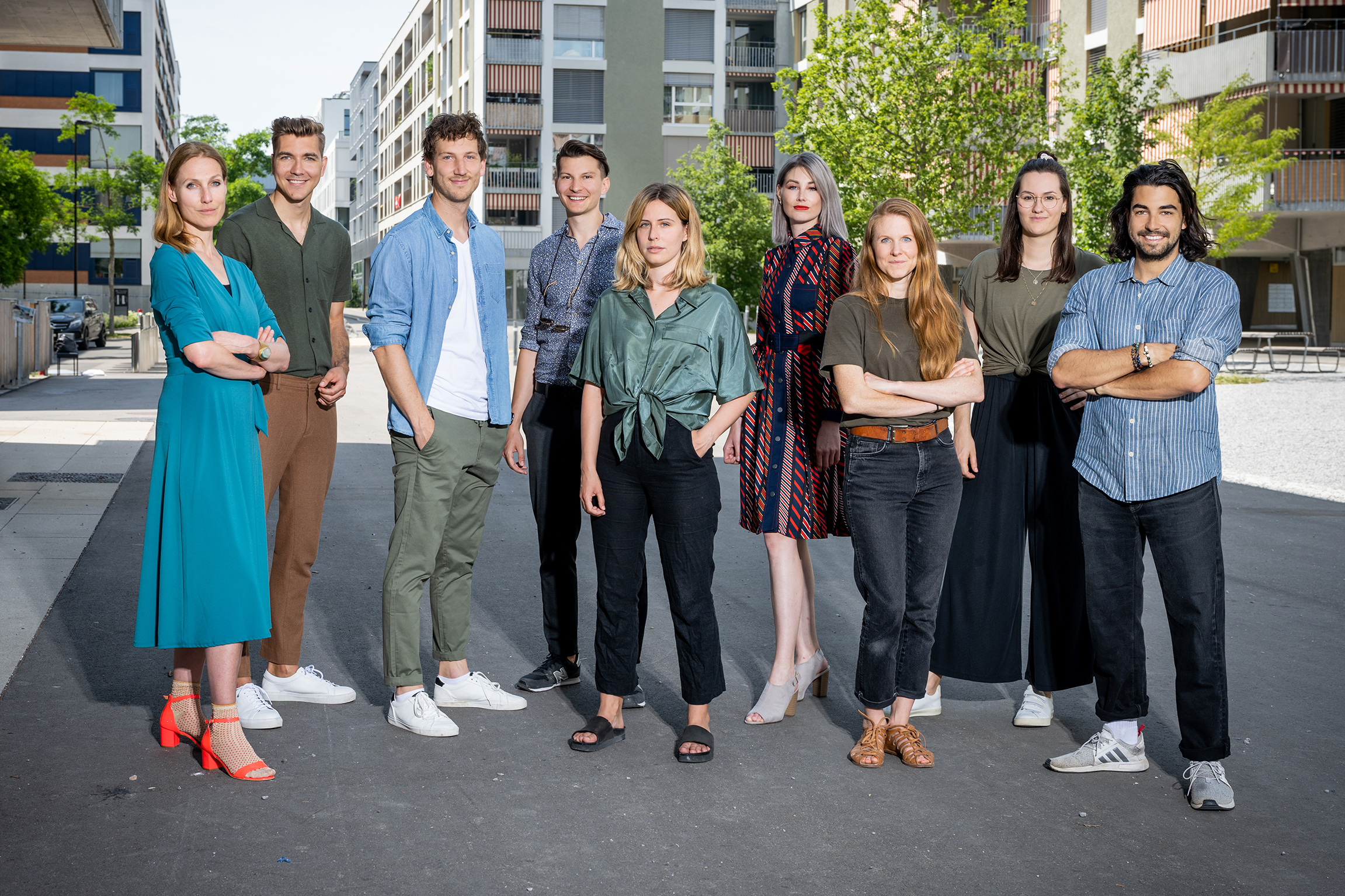 rec.Gruppenbild des ganzen Teams: Vanessa Nikisch, Livio Chistell, Donat Hofer, Simon Reinker, Anna Kreidler, Caroline Beck, Ilona Stämpfli, Viktoria Kuttenberger und Robin Pickis2021Copyright: SRF/Oscar Alessio