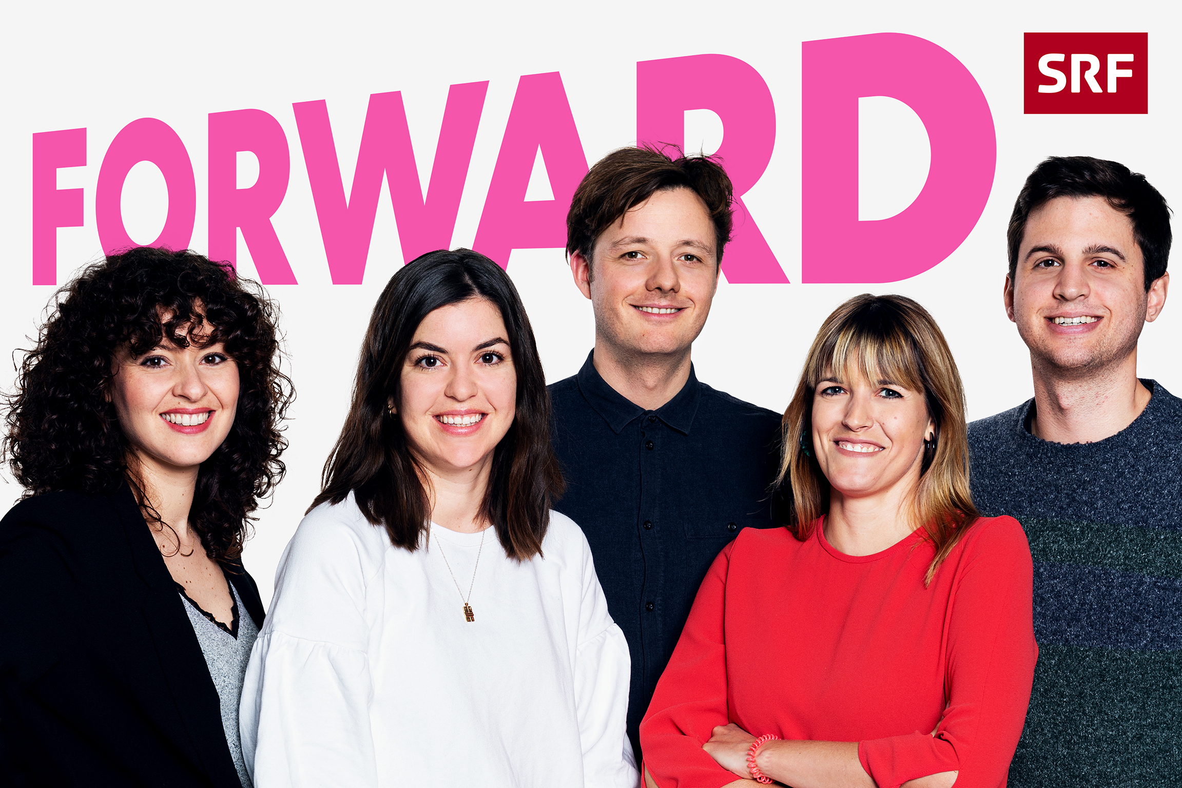 SRF Forward Gruppenbild Redaktion: Sara Maria Manzo (Leitung), Michelle Feer, Lukas Wagner, Stefanie Hasler, Pascal Burkhard