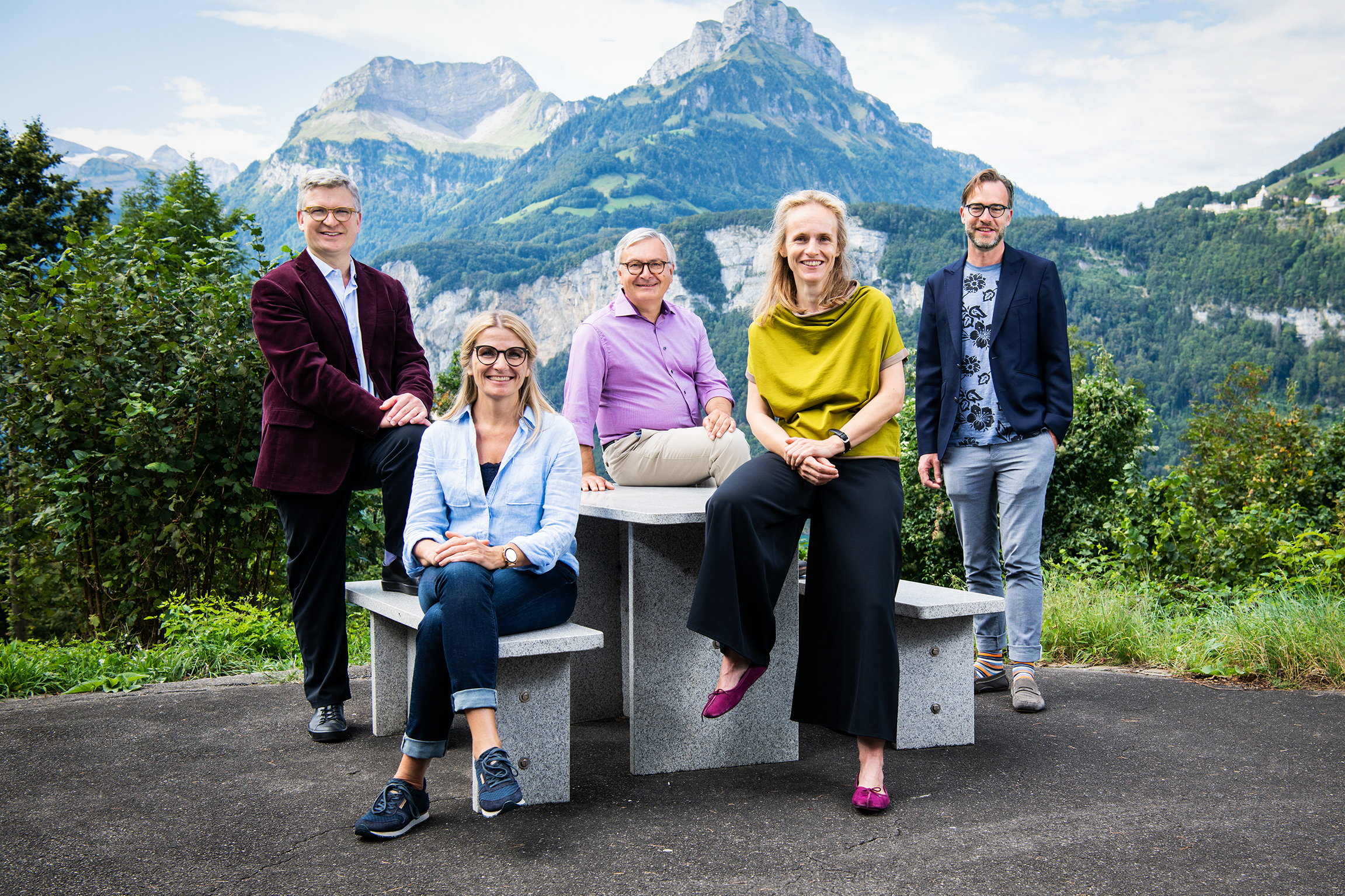 Wort zum Sonntag Das neue Team 2020 v.l. Lars Simpson, christkatholisch, Pia Brüniger, römisch-katholisch, Bernhard Waldmüller, römisch-katholisch, Chatrina Gaudenz, evangelisch-reformiert, Daniel Hess, evangelisch-reformiert