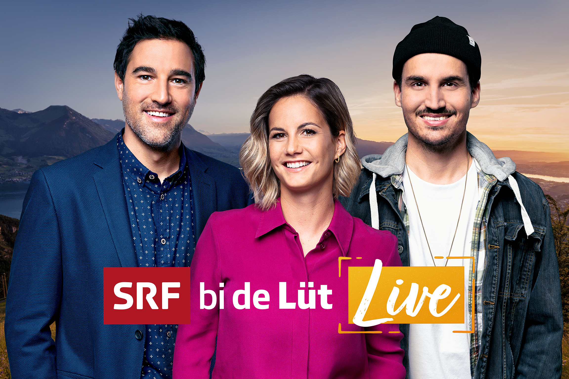 SRF bi de LütKeyvisual Die Moderatoren Salar Bahrampoori und Fabienne Bamert und Fabian Zbinden am Grill 2021