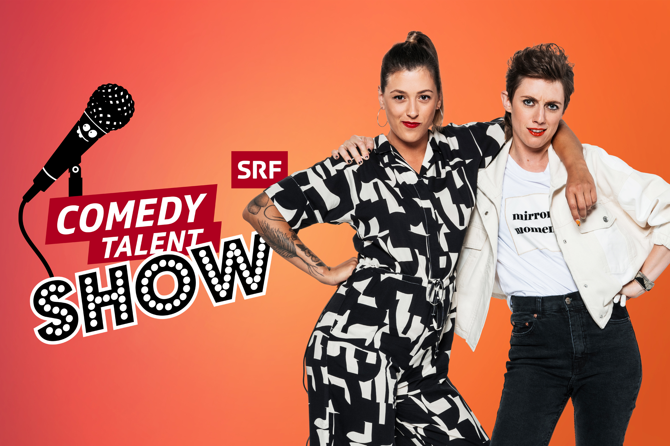 Comedy Talent Show Staffel 2021 Keyvisual Moderatorin Lisa Christ und Sidekick Jane Mumford