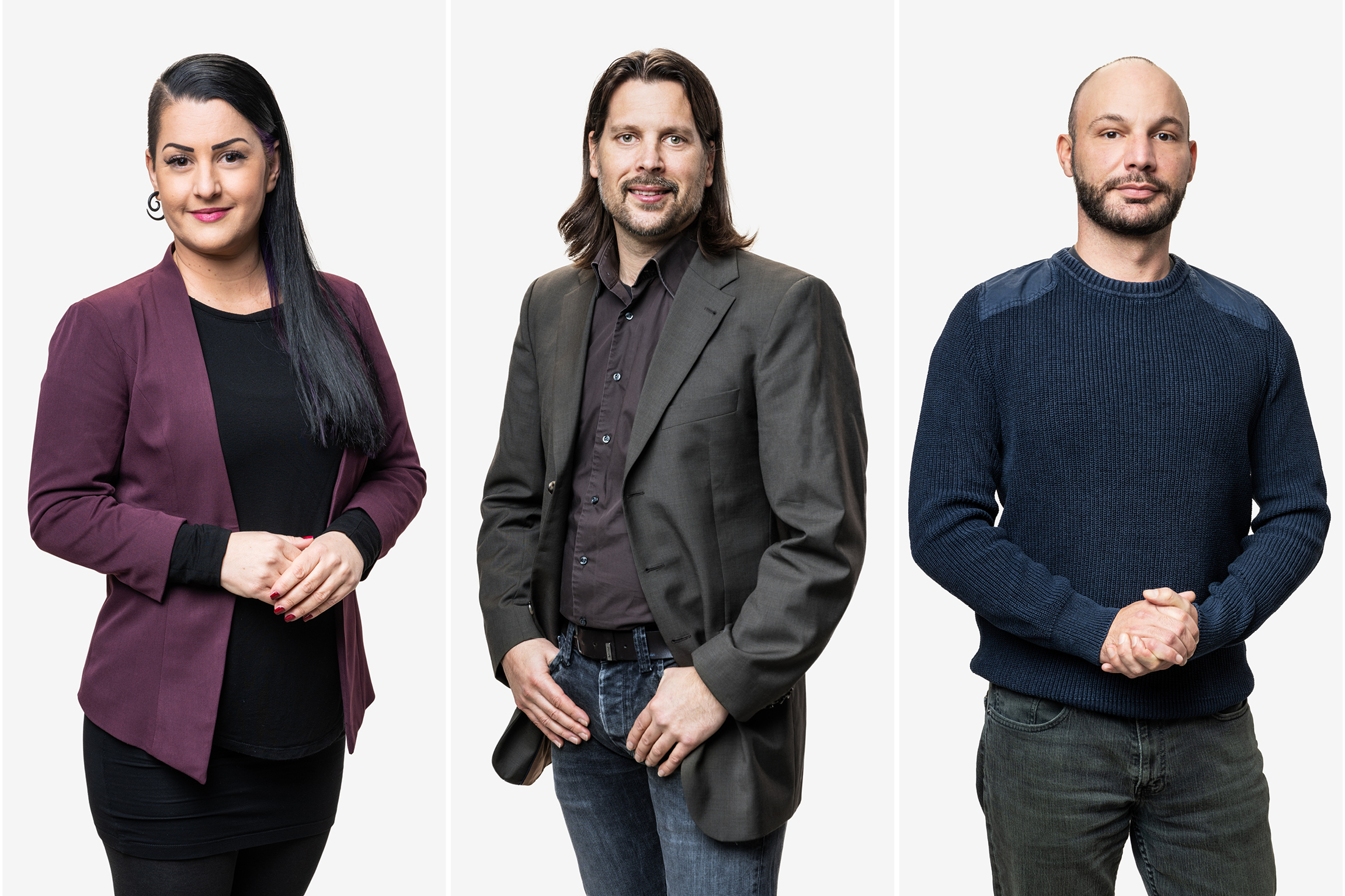 SRF Kinder-News und mitenand in Gebärdensprache Das Team der Dolmetscher:innen: v.l. Barbara Rossier, Rolf Perrollaz und Marcos Denis 2021