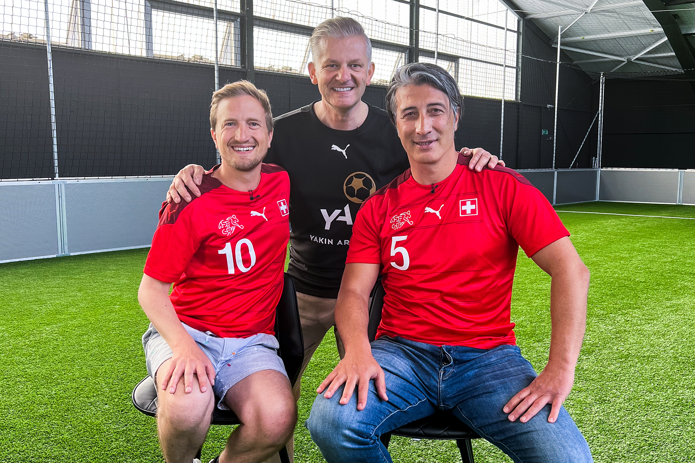Donnschtig-Jass Stefan Büsser, Rainer Maria Salzgeber und Murat Yakin bei der Challenge