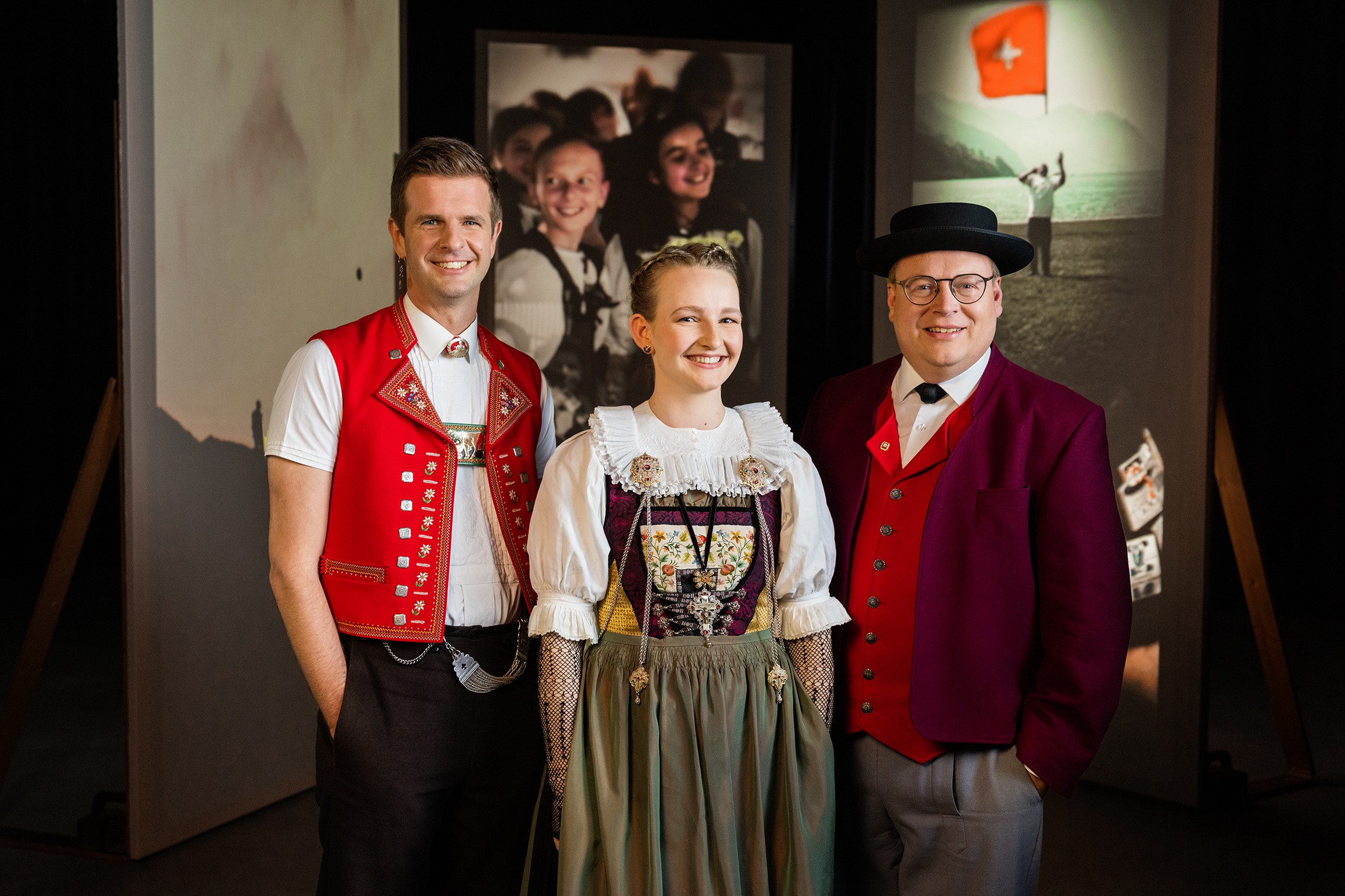 VolksmusikGruppenbild der Botschafter: Nicolas Senn, Arlette Wismer und Sämi Studer2023Copyright: SRF/Gian Vaitl