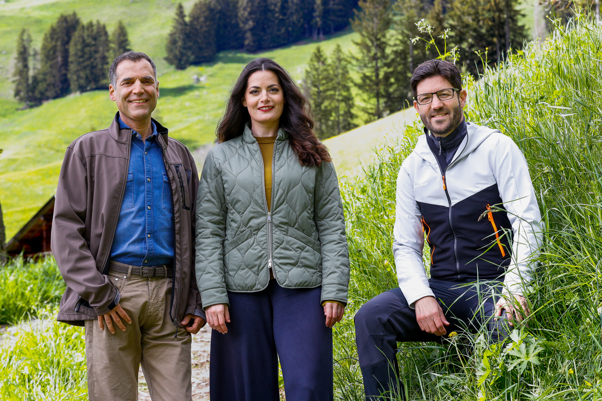 Rendez-vous im ParkStaffel 2Gruppenbild der Moderatoren: Alain Orange (RTS), Olivia Röllin (SRF) und Christian Bernasconi (RSI) 2023Copyright: SRF/RSI/Loreta Daulte