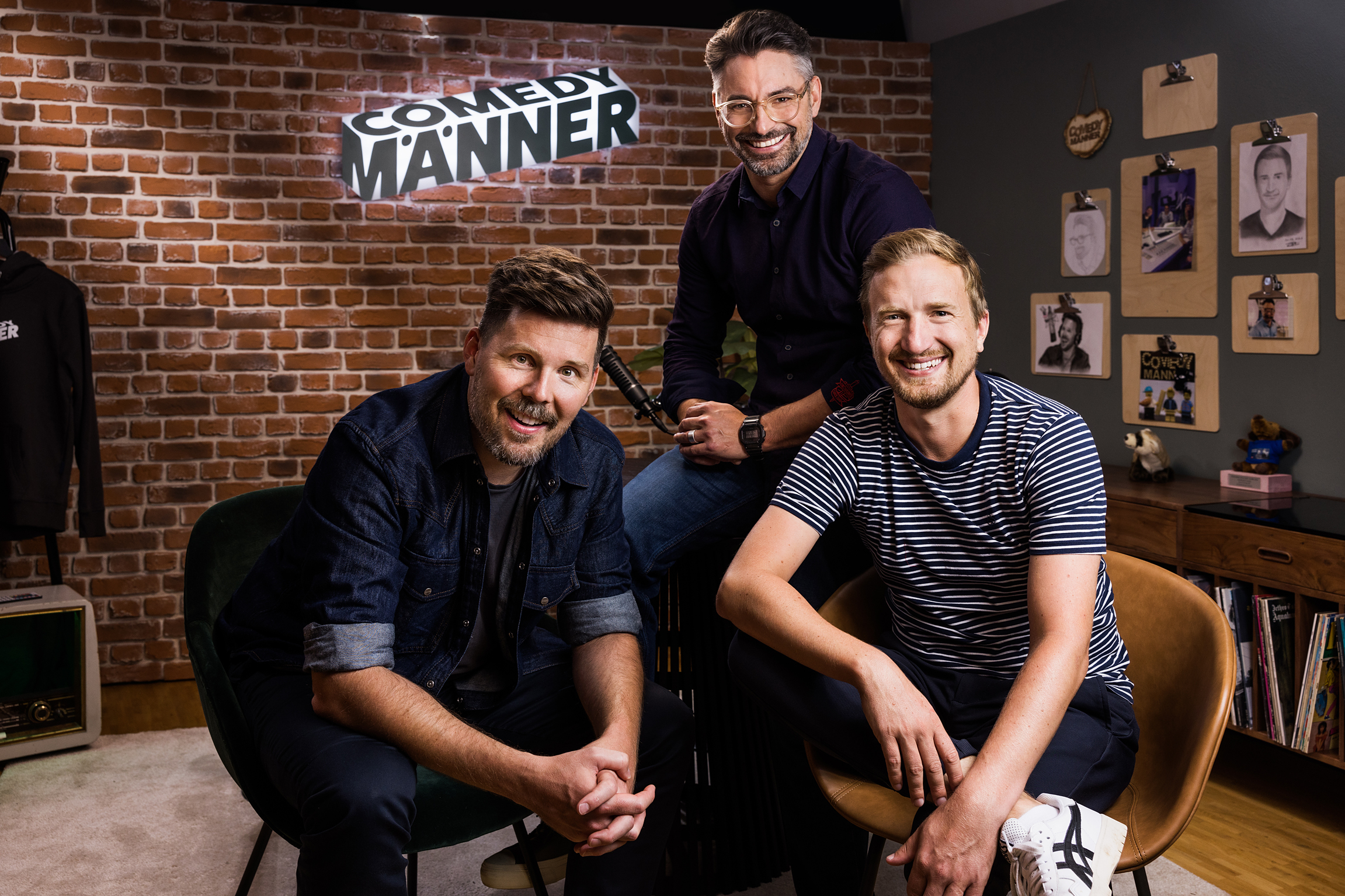 Comedymänner – Hosted by SRFMichael Schweizer, Aron Herz und Stefan Büsser2023Copyright: SRF/Gian Vaitl