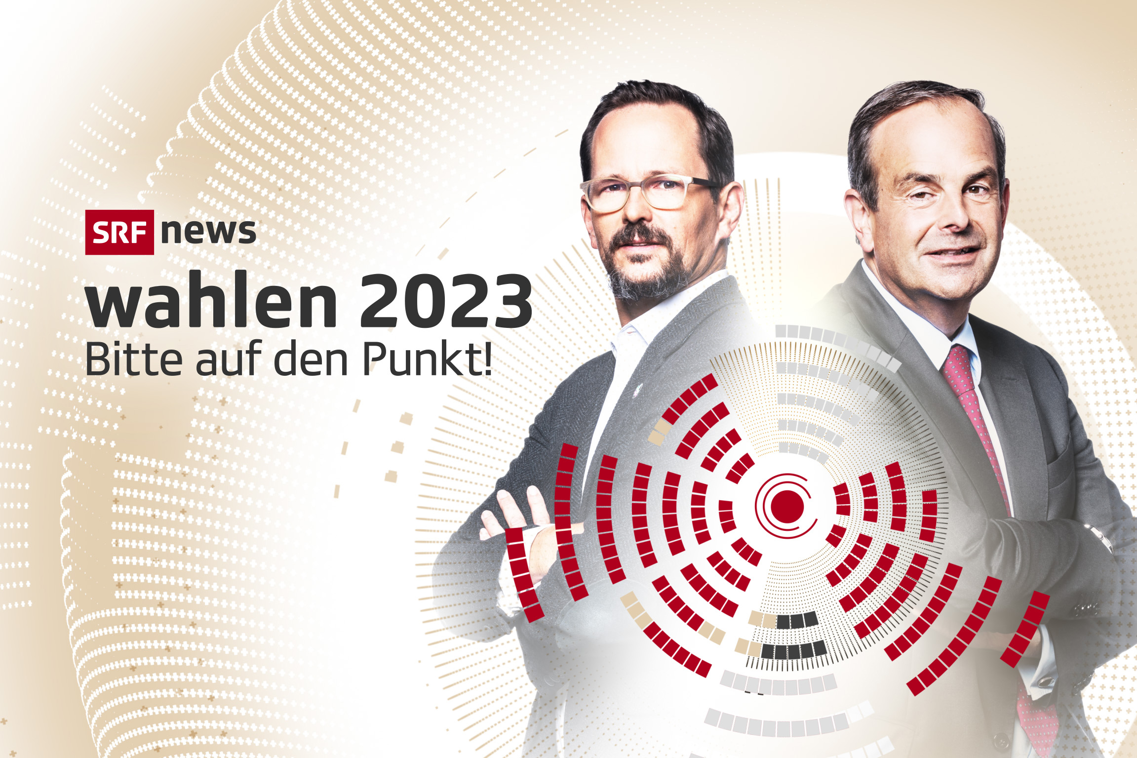 Wahlen 2023Bitte auf den Punkt!KeyvisualMit Balthasar Glättli und Gerhard Pfister2023Copyright: SRF