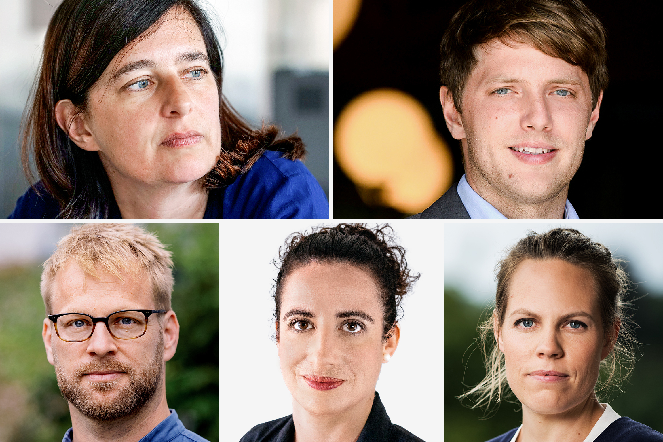 Neue SRF AuslandkorrespondentInnenim Uhrzeigersinn: Judith Huber, Fabian Urech, Anna Lemmenmeier, Sara Fluck, Samuel Burri2023Copyright: SRF