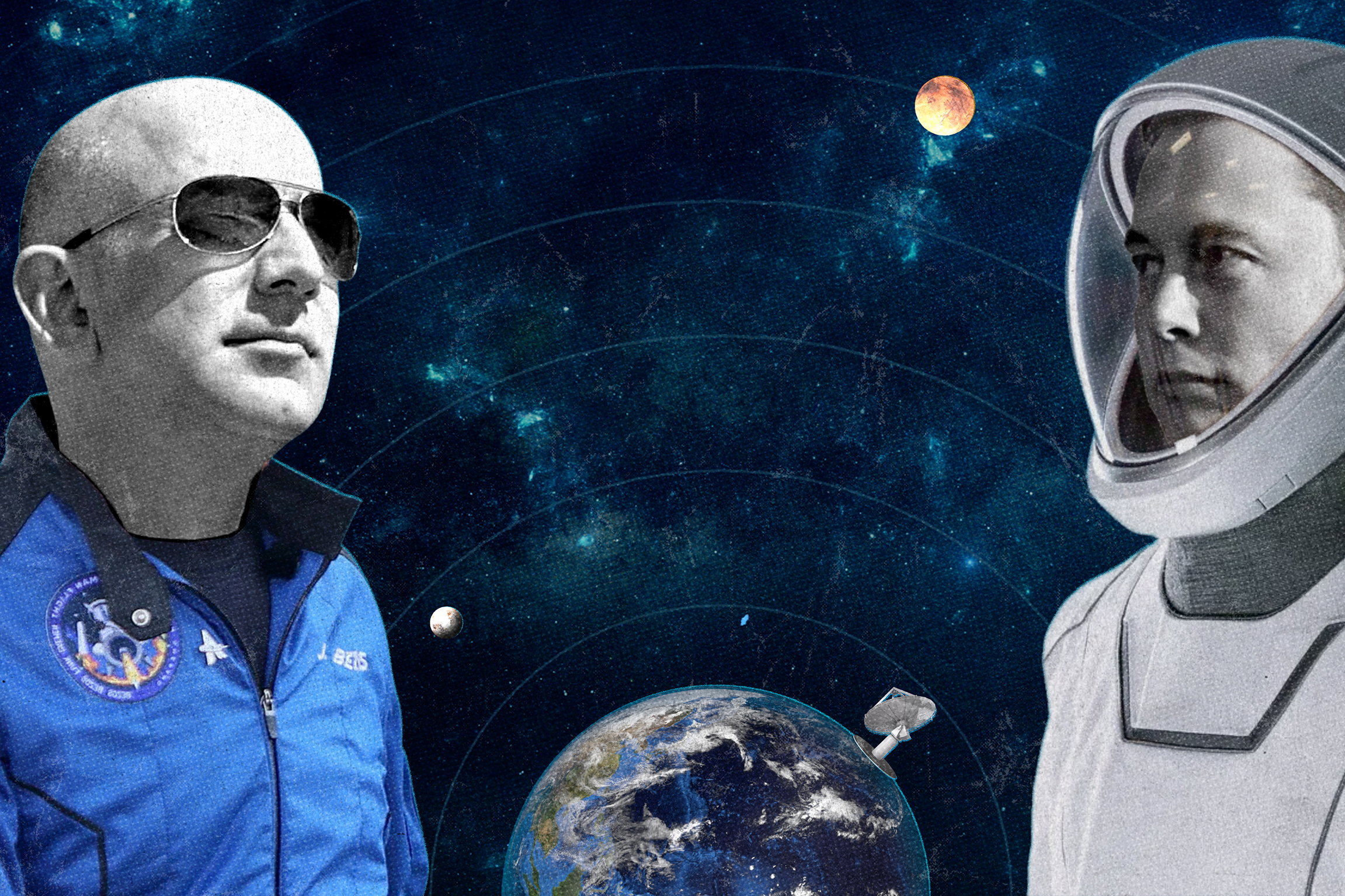 SRF DOKMusk vs Bezos – Krieg der SterneJeff Bezos und Elon Musk, die beiden reichsten Männer der Welt, liefern sich einen erbitterten Wettlauf im Weltraum.Copyright: SRF/Magnéto Presse