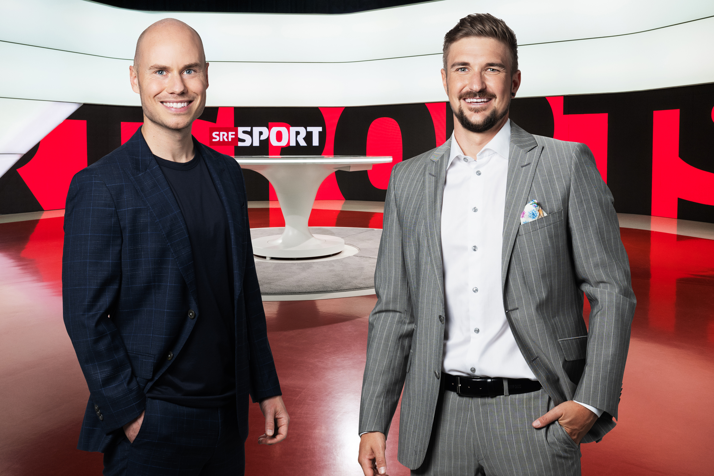 Jeff Baltermia und Mevion Heim Moderatoren SRF Sport2023Copyright: SRF/Gian Vaitl