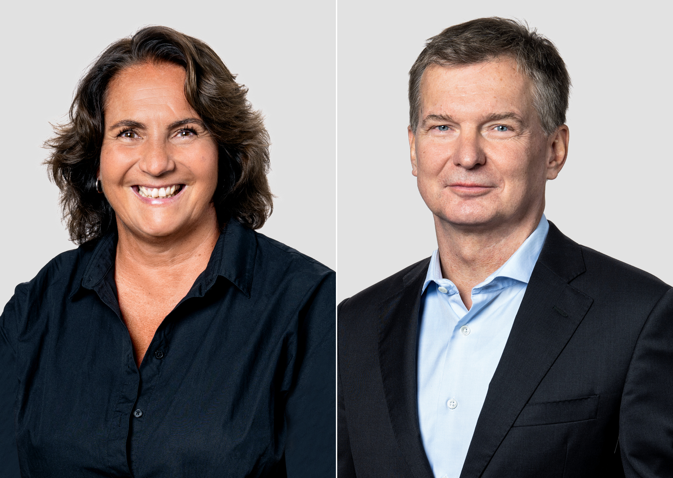 Per 1. April 2024 wird die heutige Abteilung Produktion & Technologie bei SRF in zwei eigenständige Abteilungen aufgeteilt. Neue Abteilungsleitende werden Bettina Hübner (l.) und Olivier Bühler (r.), die bereits heute für Produktion respektive Technologie verantwortlich sind.  Copyright: SRF/Roberto Crevatin/Gian Vaitl