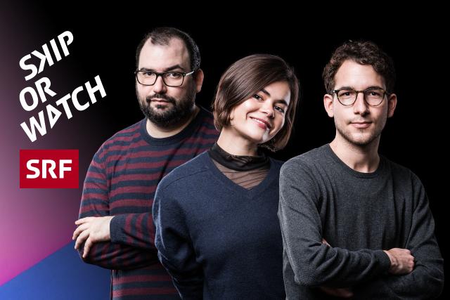 Skip or watch Film- und Serien-Podcast v.l. Luca Bruno, Ann Mayer und Dino Pozzi 2020 