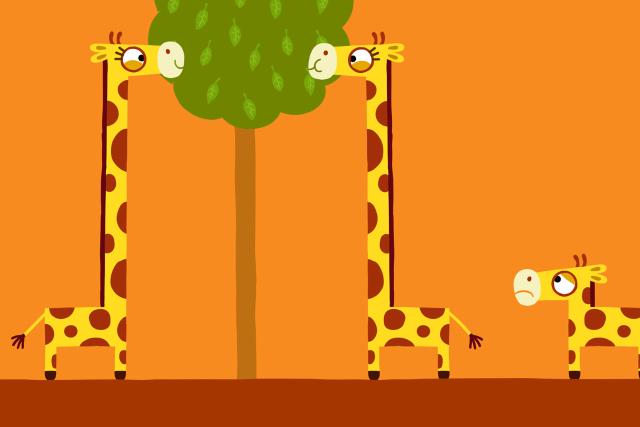 GuetnachtgschichtliAnimanimals − De GiraffStaffel 1 Folge 19Zwei Giraffen fressen Blätter vom Baum und wollen nicht mit der kleinen Giraffe teilen.2023Copyright: SRF/Meta Media Entertainment