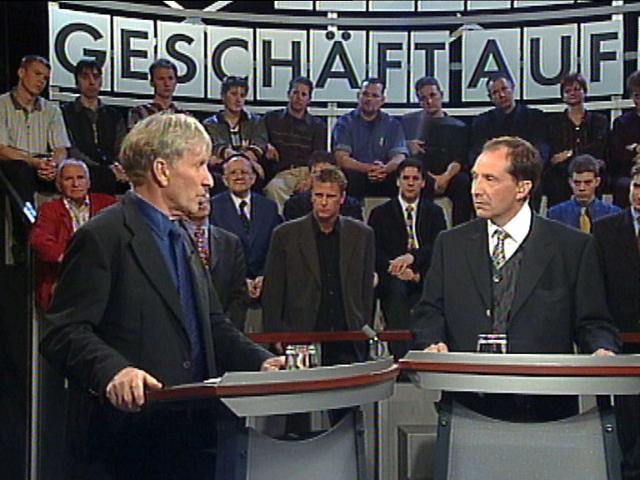 ArenaFussball- Arena, 30.4.1994v.l.: Erich Vogel und Moderator Bernard ThurnheerCopyright: SF DRS