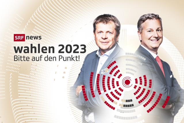 Wahlen 2023Bitte auf den Punkt!KeyvisualMit Jürg Grossen und Marco Chiesa2023Copyright: SRF