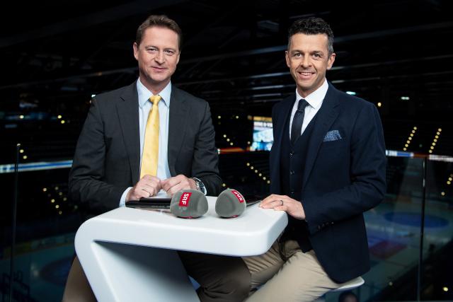 Eishockey Eishockey-Experte Mario Rottaris und Moderator Jann Billeter 2019