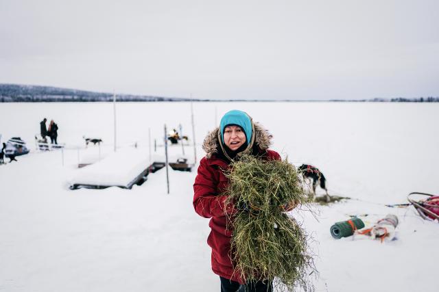 DOK - Abenteuer Lappland: Die Husky-Tour des Lebens Silvia Lerch bringt ihren Huskys Stroh zum Liegen